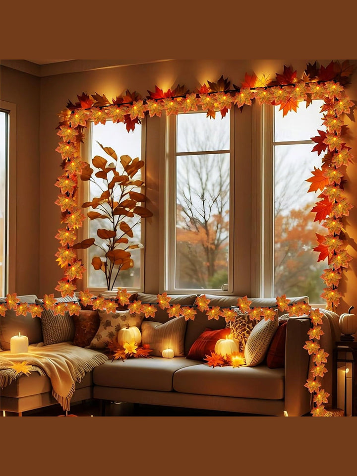 Halloween /Autumn Artificial Maple Leaf Decoration Atmosphere String Lights