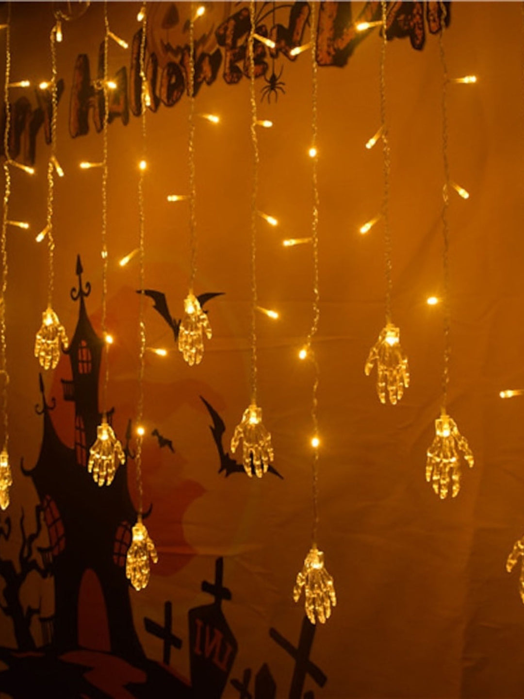 Halloween Cute Realistic Pumpkin Crystal Icicle Curtain String Lights