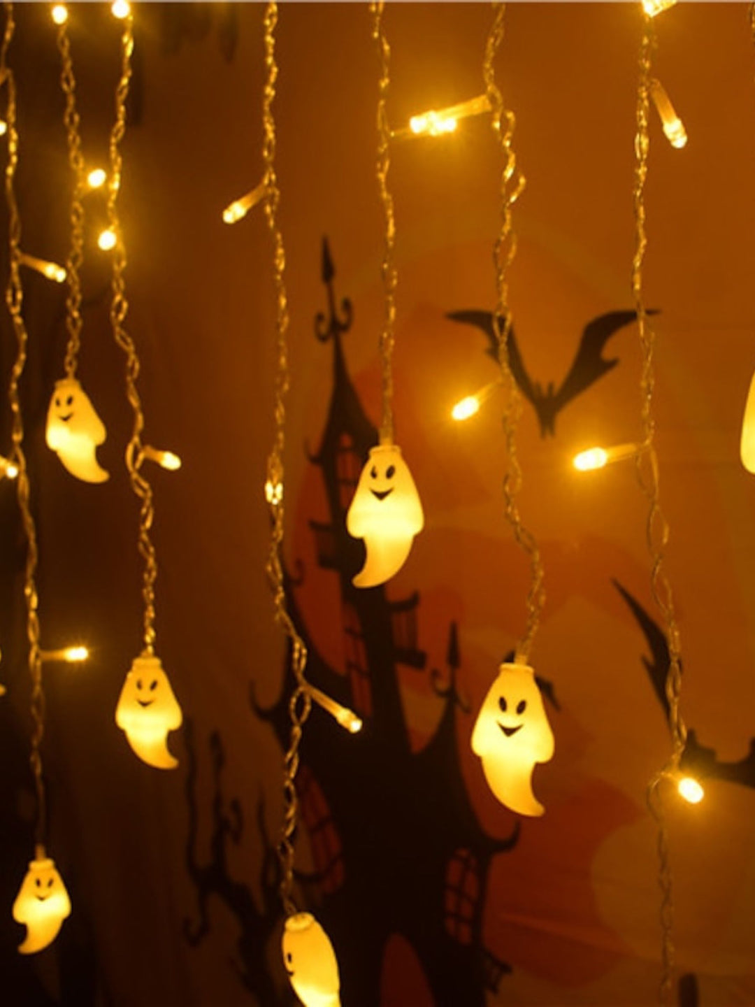 Halloween Cute Realistic Pumpkin Crystal Icicle Curtain String Lights