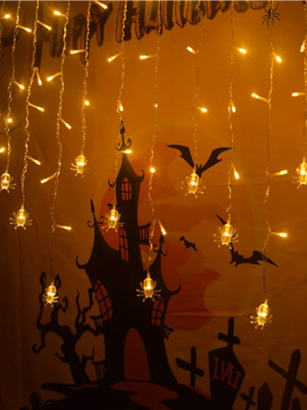 Halloween Cute Realistic Pumpkin Crystal Icicle Curtain String Lights