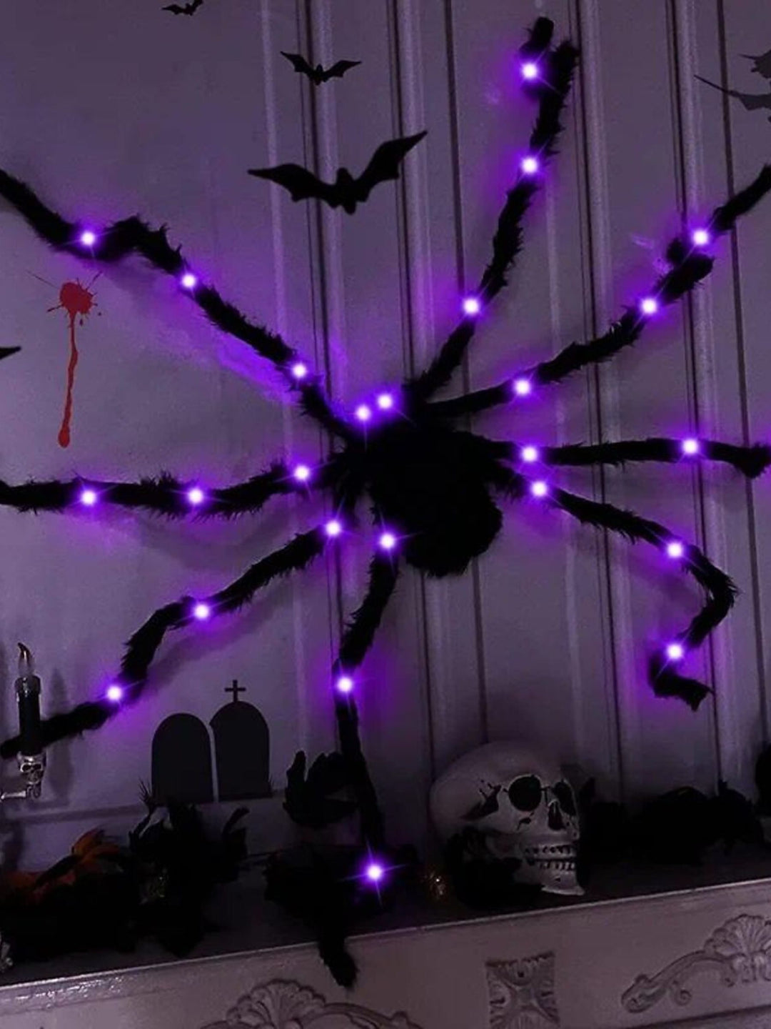 Halloween Giant Plush Scary Glowing Spider Party Decoration Props