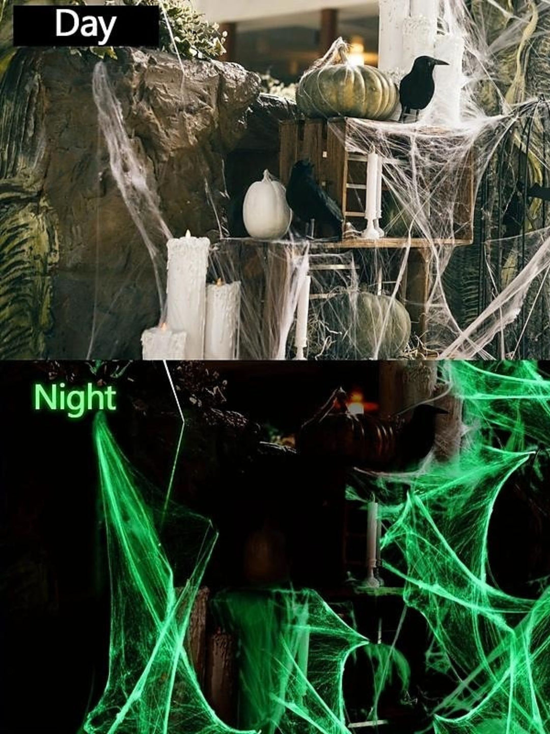 Halloween White Glow in the Dark Stretch Spider Webs Masquerade Party Decoration Props