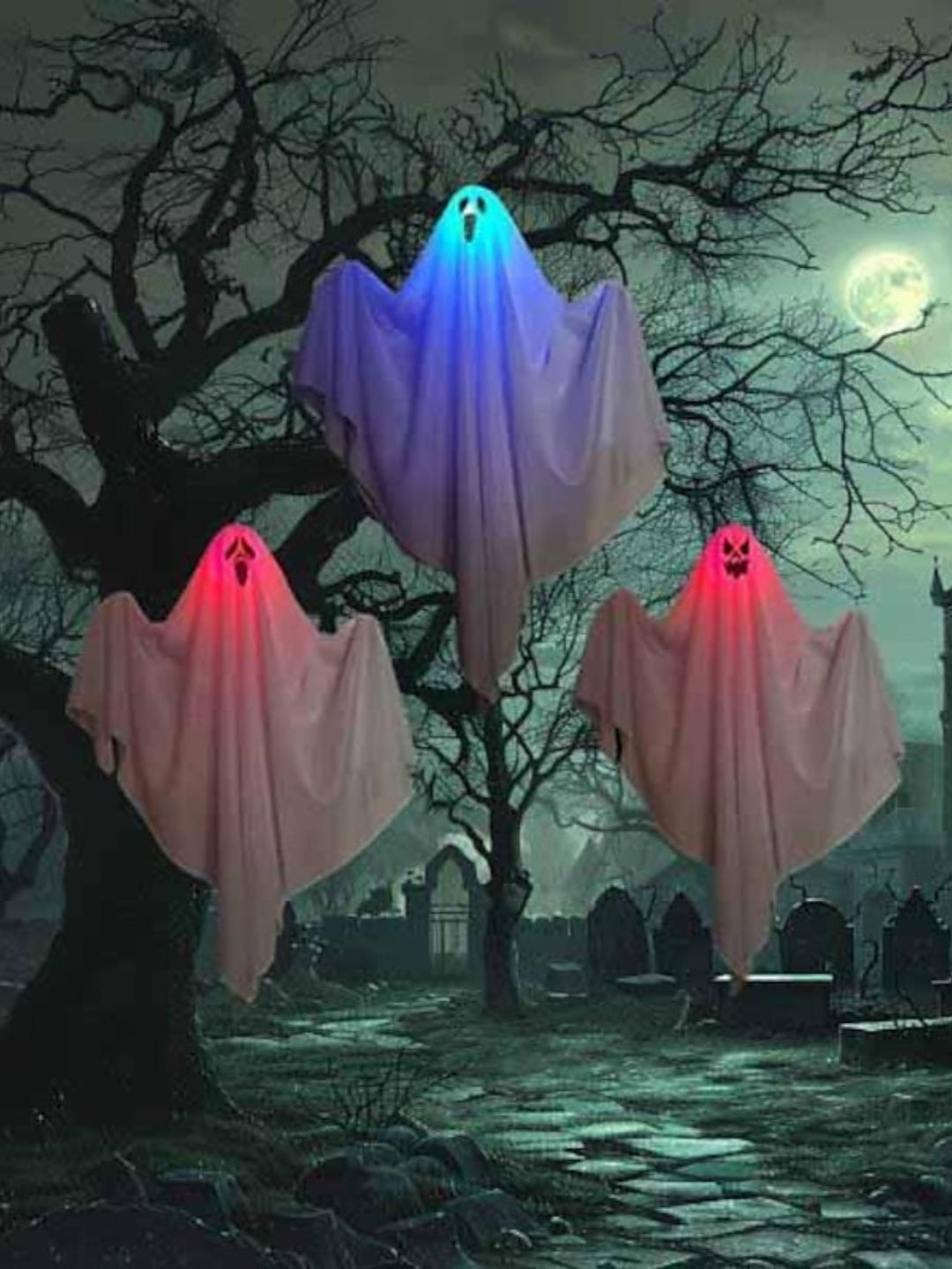 Glowing Hanging Horror LED Ghost Scary Ambiance Light Halloween Decorative Props