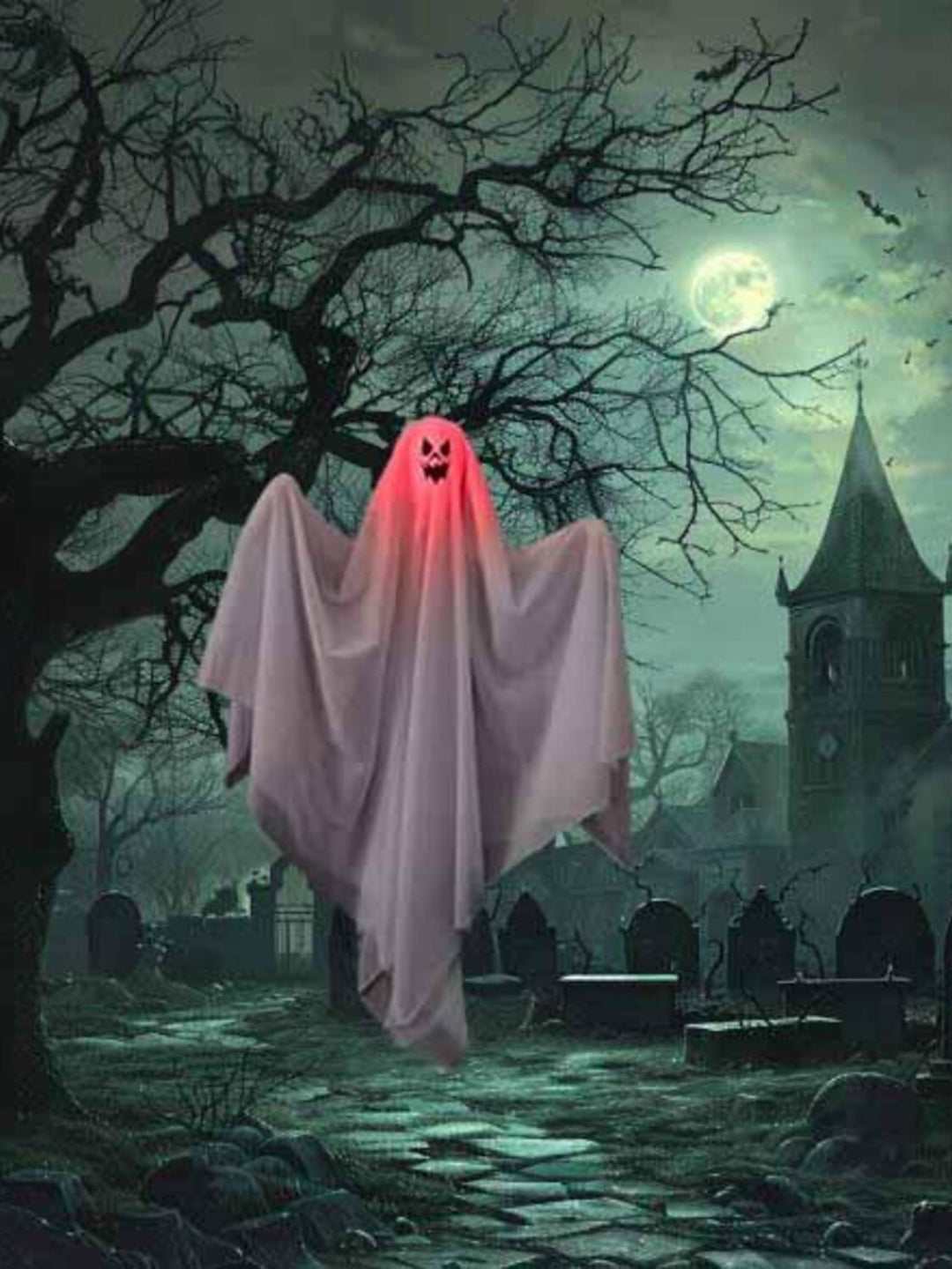 Glowing Hanging Horror LED Ghost Scary Ambiance Light Halloween Decorative Props