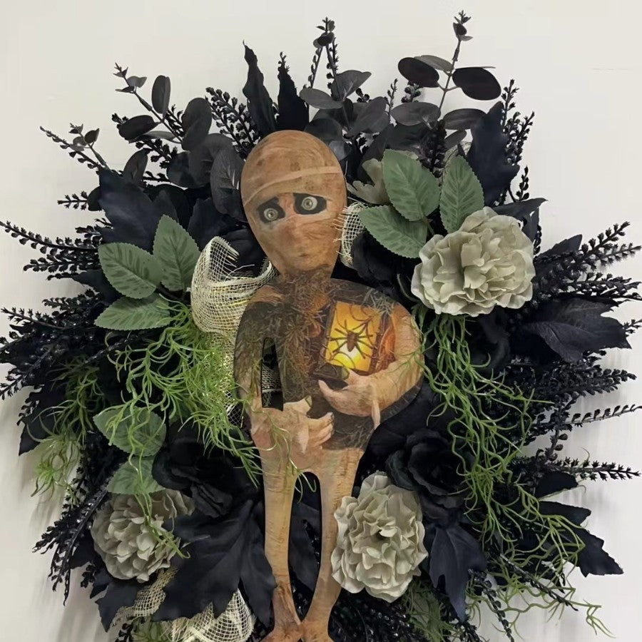Halloween Scary Mummy Wreath Hanging Decoration Round Props