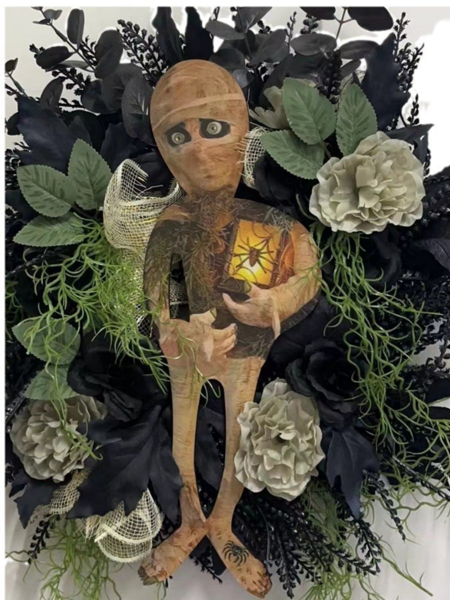 Halloween Scary Mummy Wreath Hanging Decoration Round Props