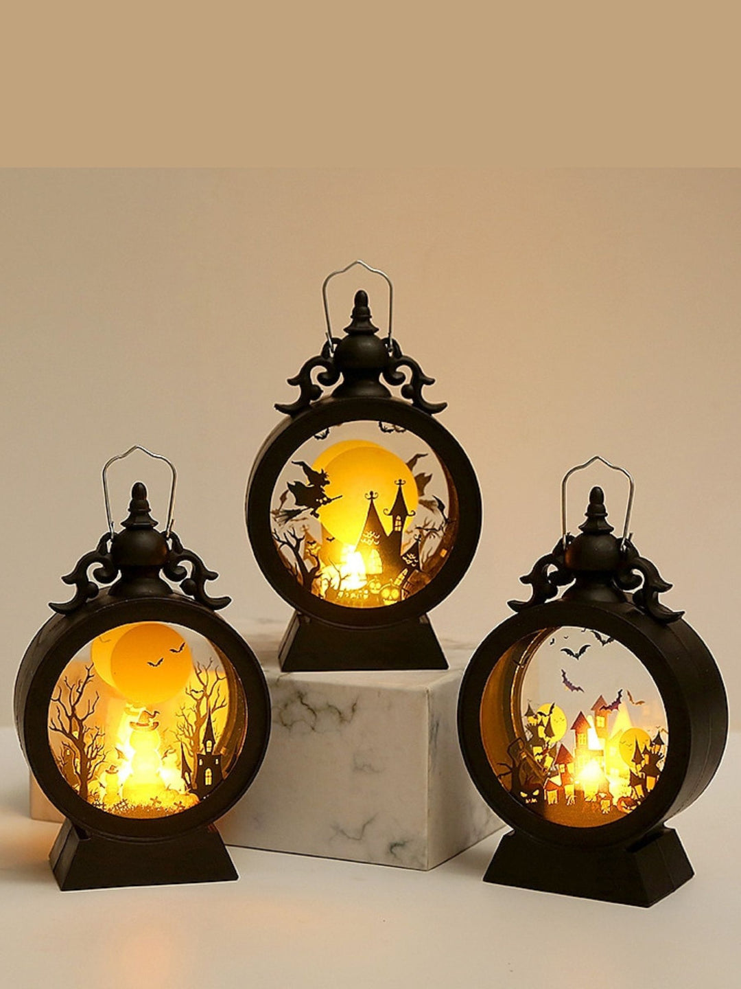 Black Retro Glass Hanging Decoration Round Lantern Halloween Garden Props