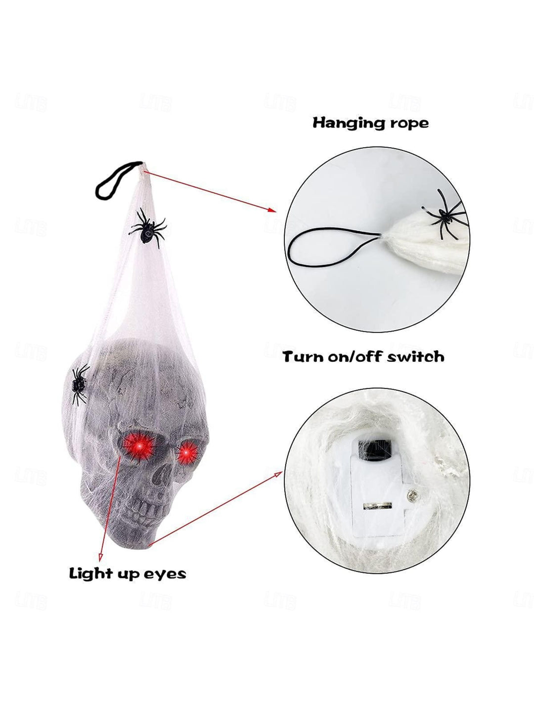 Halloween Glowing Eyes Spider Web Skull Hanging Decoration Prop