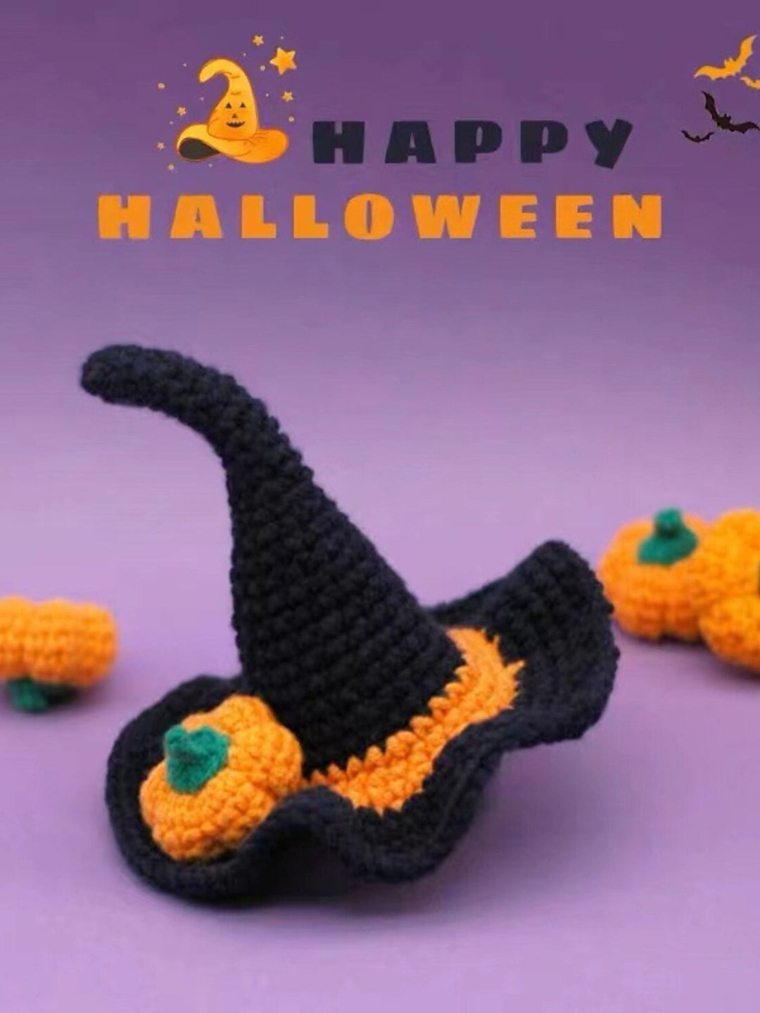 Cute Dark Blue Knitted Pumpkin Witch Hat Halloween Pet Shooting Props