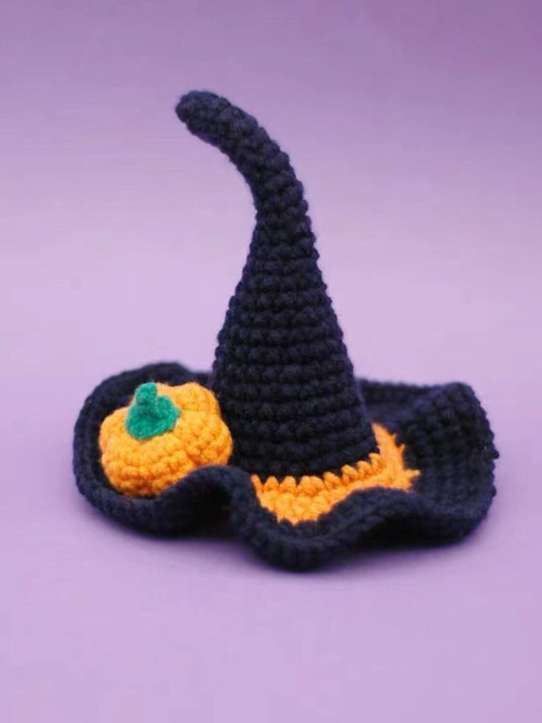 Cute Dark Blue Knitted Pumpkin Witch Hat Halloween Pet Shooting Props