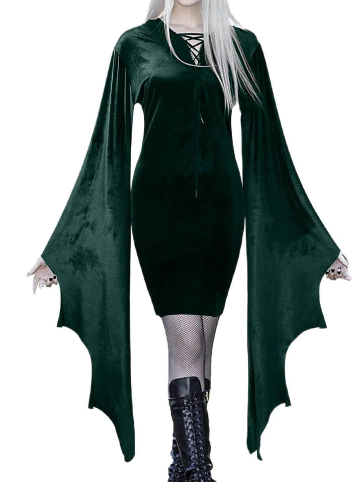 Sheath/Column Green V-Neck Long Bat Sleeves Short/Mini Halloween Performance Costumes Dress