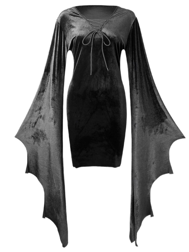 Sheath/Column Green V-Neck Long Bat Sleeves Short/Mini Halloween Performance Costumes Dress