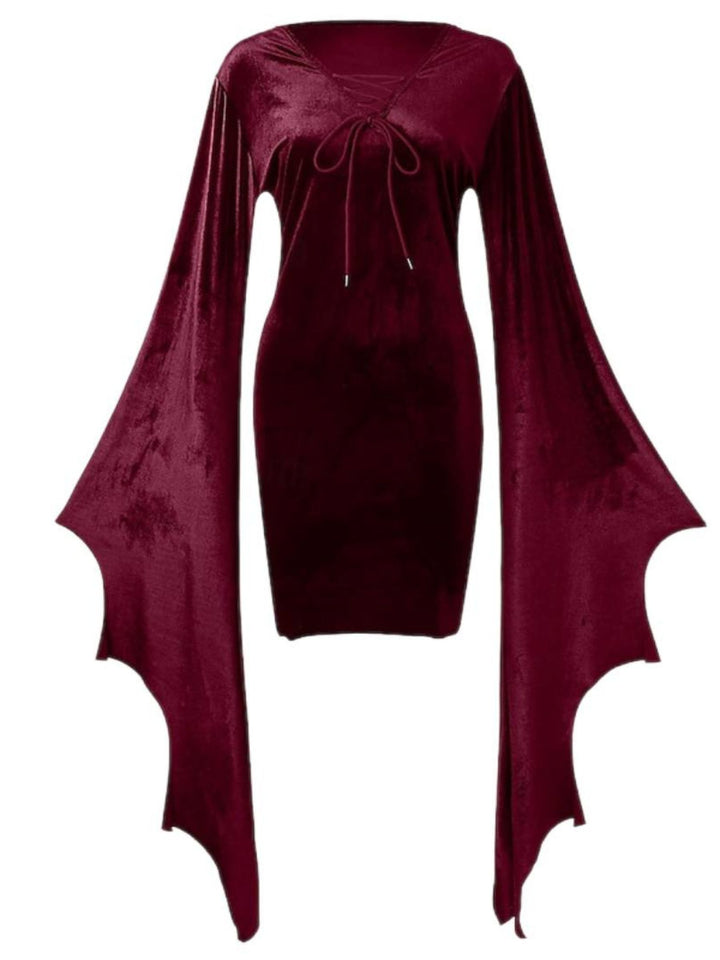 Sheath/Column Green V-Neck Long Bat Sleeves Short/Mini Halloween Performance Costumes Dress