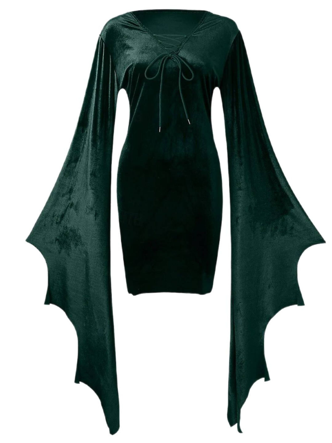 Sheath/Column Green V-Neck Long Bat Sleeves Short/Mini Halloween Performance Costumes Dress