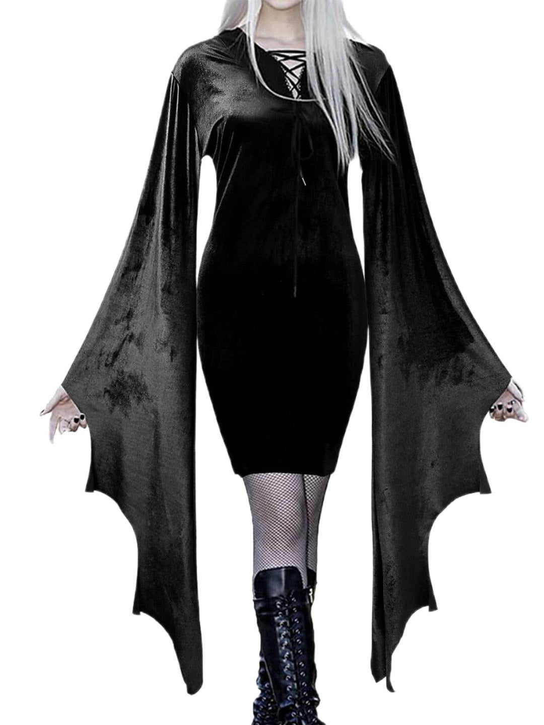 Sheath/Column Green V-Neck Long Bat Sleeves Short/Mini Halloween Performance Costumes Dress