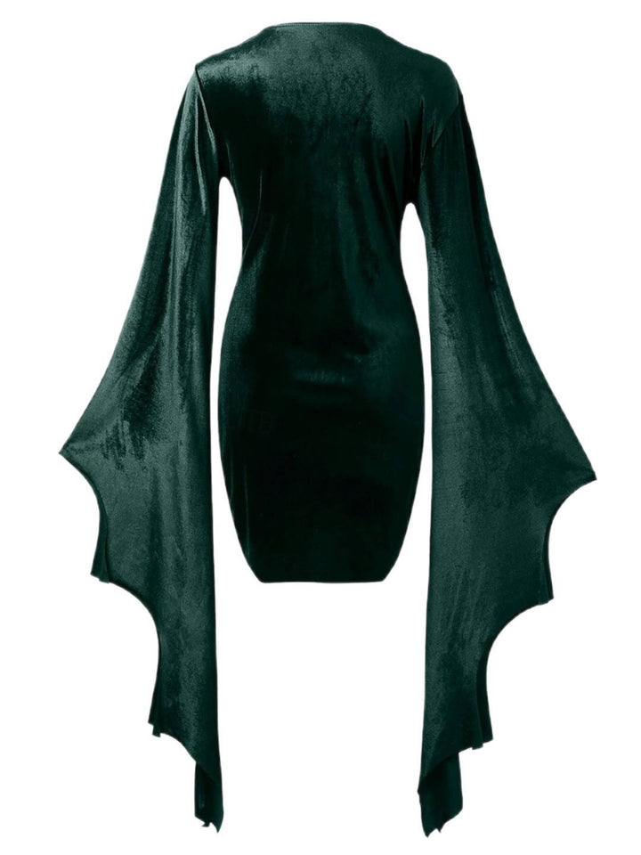 Sheath/Column Green V-Neck Long Bat Sleeves Short/Mini Halloween Performance Costumes Dress