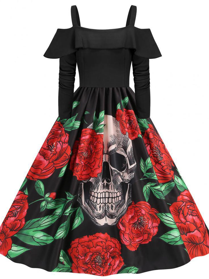 A-Line/Princess Off-the-Shoulder Long Sleeves Tea-Length Halloween Performance Costumes Dress