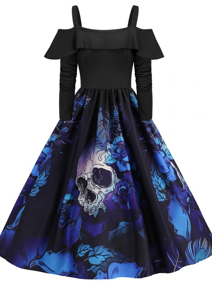 A-Line/Princess Off-the-Shoulder Long Sleeves Tea-Length Halloween Performance Costumes Dress