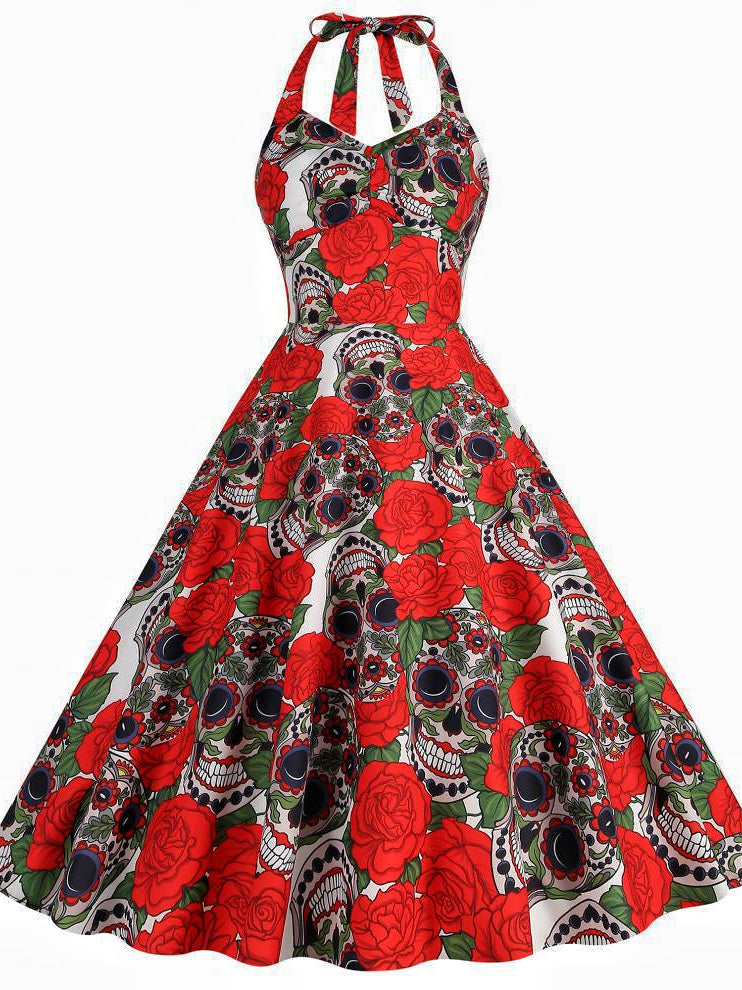 A-Line/Princess Halter Sleeveless Tea-Length Halloween Performance Costumes Dress