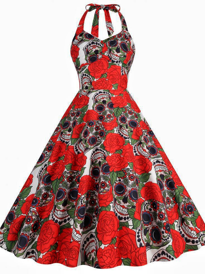 A-Line/Princess Halter Sleeveless Tea-Length Halloween Performance Costumes Dress