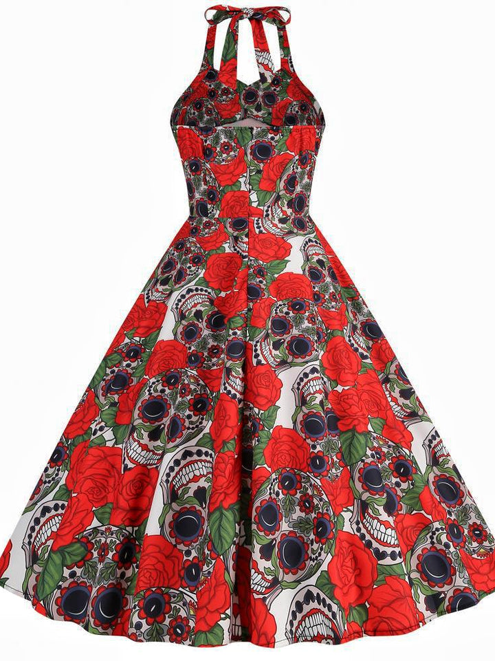 A-Line/Princess Halter Sleeveless Tea-Length Halloween Performance Costumes Dress