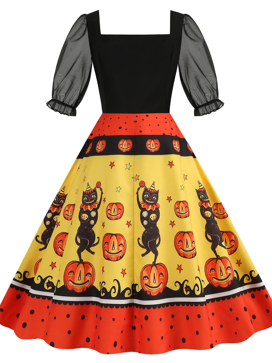 A-Line/Princess Square Neck Short Sleeves Tea-Length Halloween Performance Costumes Dress