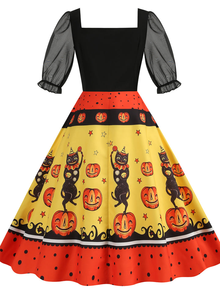 A-Line/Princess Square Neck Short Sleeves Tea-Length Halloween Performance Costumes Dress