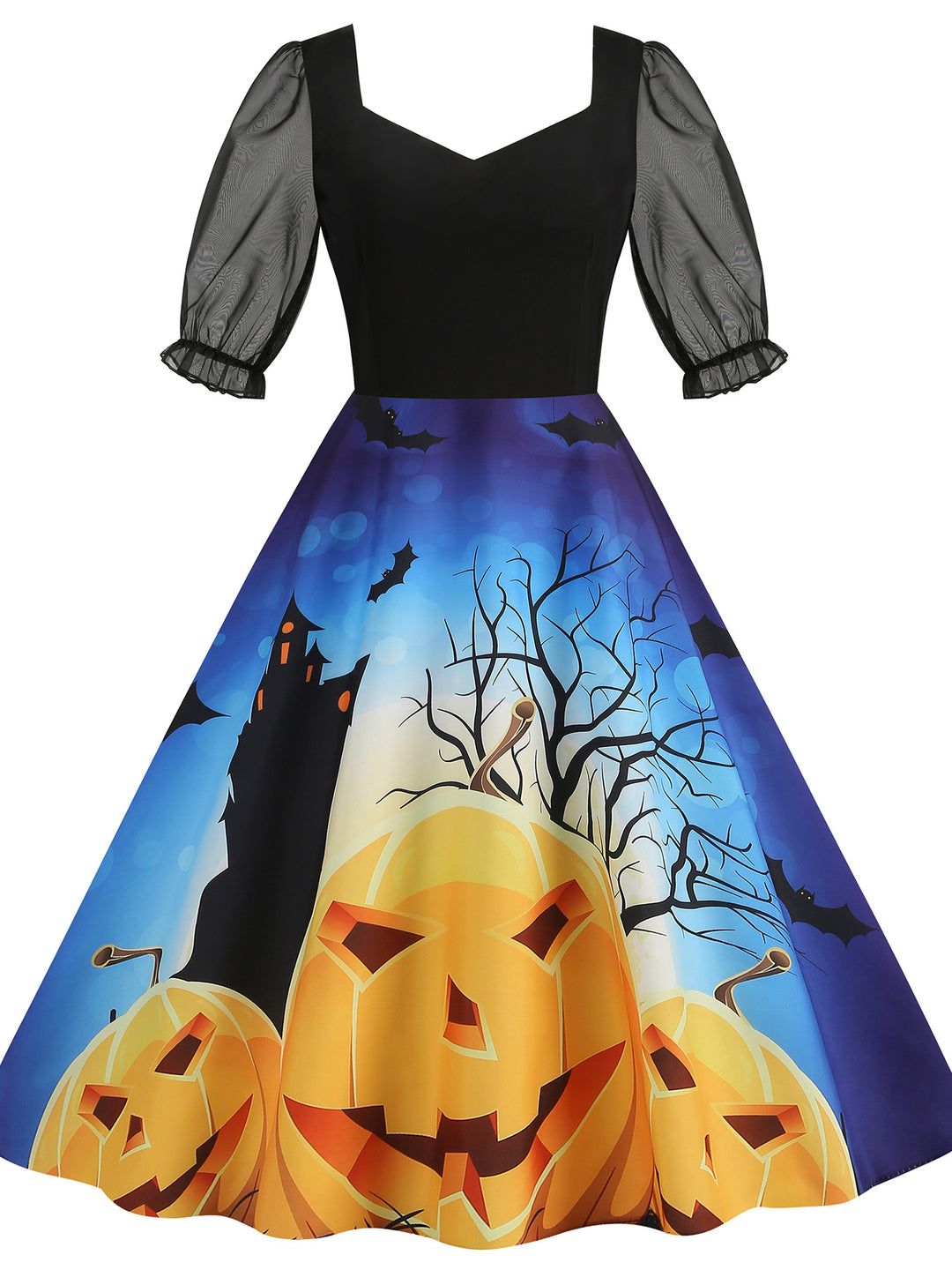 A-Line/Princess Square Neck Short Sleeves Tea-Length Halloween Performance Costumes Dress