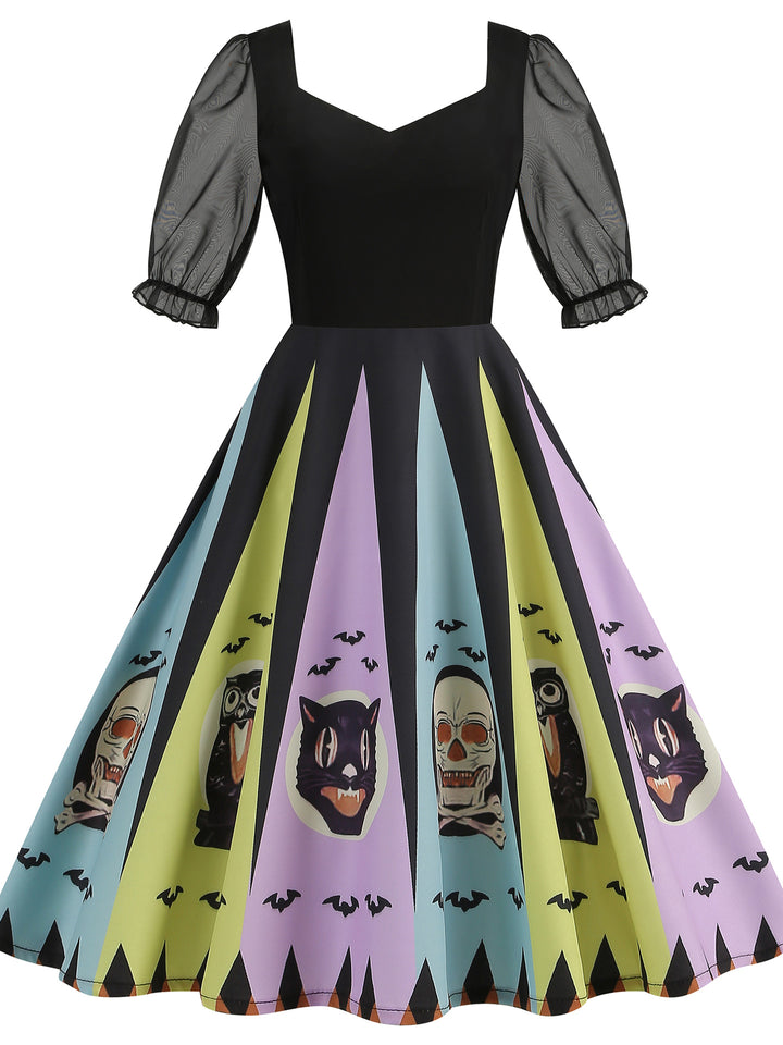 A-Line/Princess Square Neck Short Sleeves Tea-Length Halloween Performance Costumes Dress