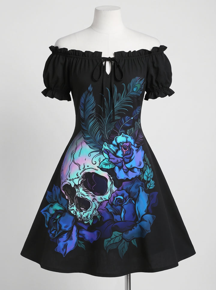 A-Line/Princess Off-the-Shoulder Short Sleeves Knee-Length Halloween Performance Costumes Dress