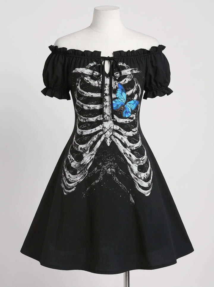 A-Line/Princess Off-the-Shoulder Short Sleeves Knee-Length Halloween Performance Costumes Dress