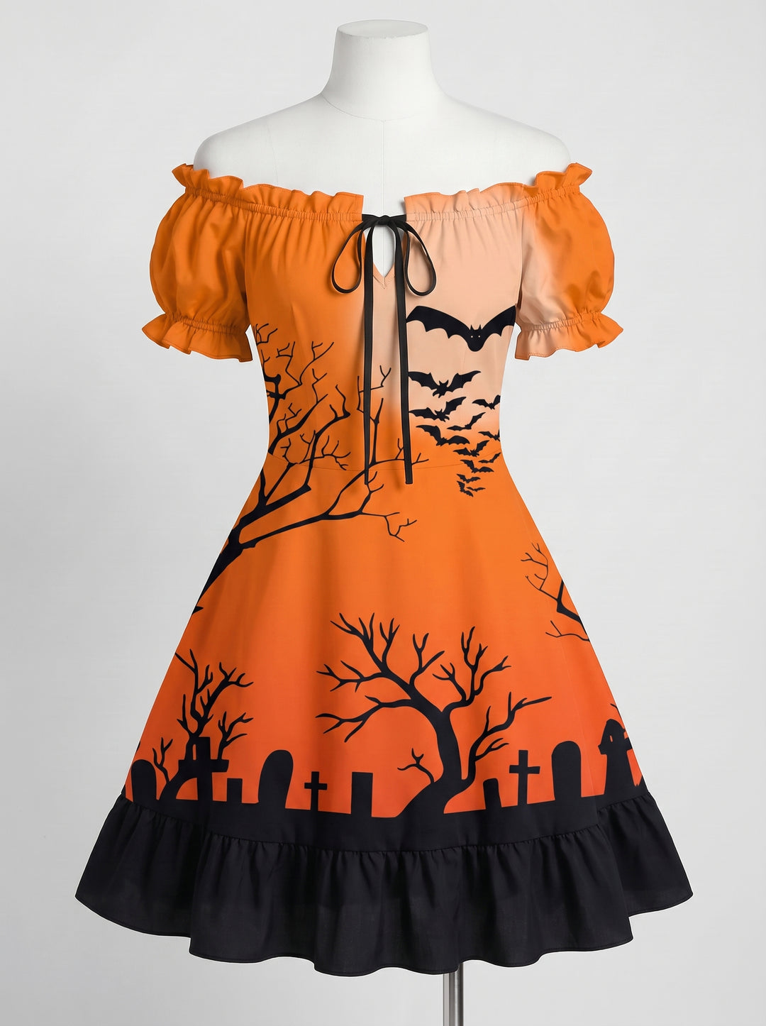 A-Line/Princess Off-the-Shoulder Short Sleeves Knee-Length Halloween Performance Costumes Dress