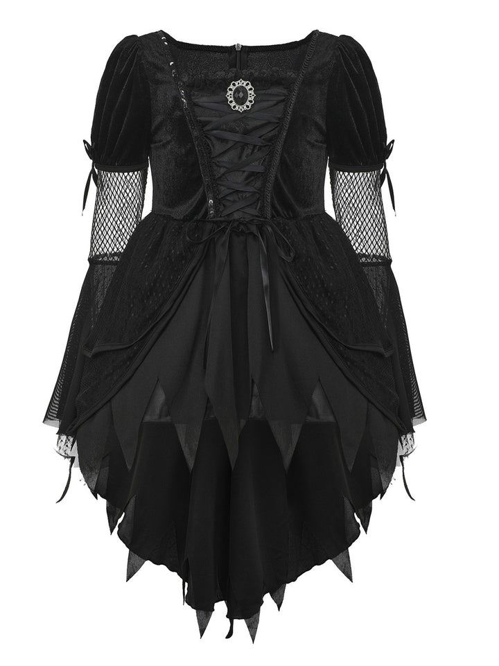 Women's Gothic Halloween Dress Black Lace Up High Low Witch Costume Vampire Gothic Dress