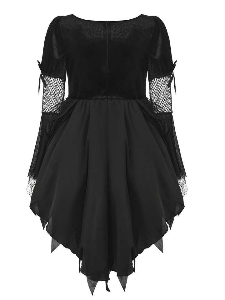 Women's Gothic Halloween Dress Black Lace Up High Low Witch Costume Vampire Gothic Dress