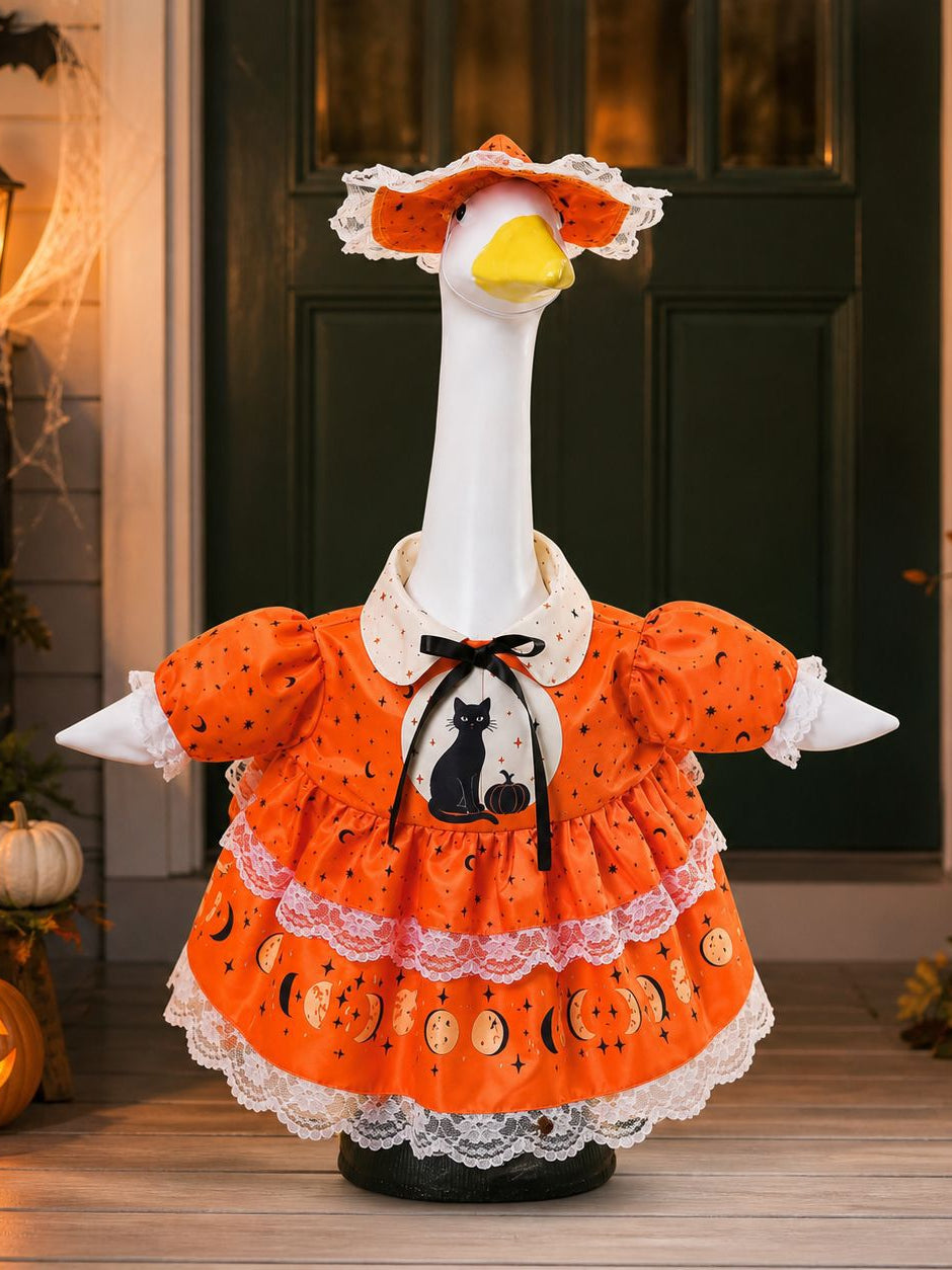 Halloween Porch Goose Outfit Black Cat Pumpkin Theme Goose Clothes Garden Yard Decor Porch Goose Costume Dress Up Set