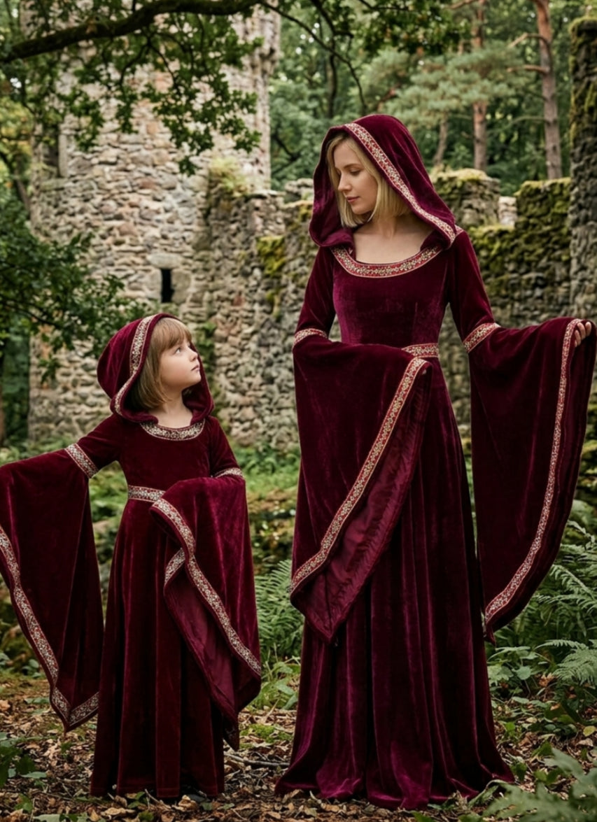 Parent Child Halloween Costume Matching Medieval Renaissance Dress Little Red Riding Hood Vampire Witch Cosplay Family Matching Outfit