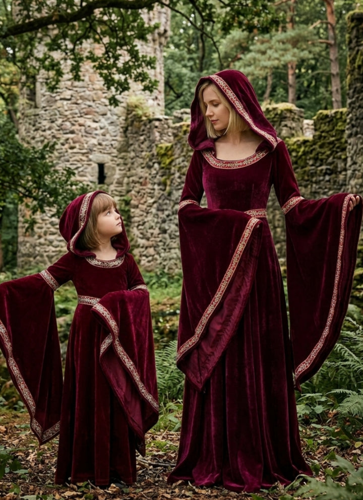 Parent Child Halloween Costume Matching Medieval Renaissance Dress Little Red Riding Hood Vampire Witch Cosplay Family Matching Outfit
