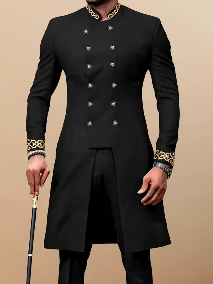 Men's African Ethnic Style 2 Piece Set Long Sleeve Embroidered Button Down Shirt and Casual Pants Men's Banquet Suit Formal Outfit