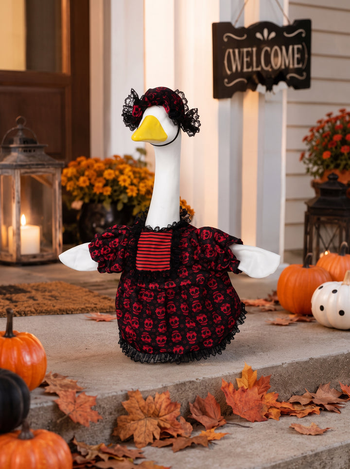 Halloween Goose Outfit Skeleton Lace Dress Set Fits 23" Goose Yard Decor Holiday Porch Goose Costume Dress Up Set