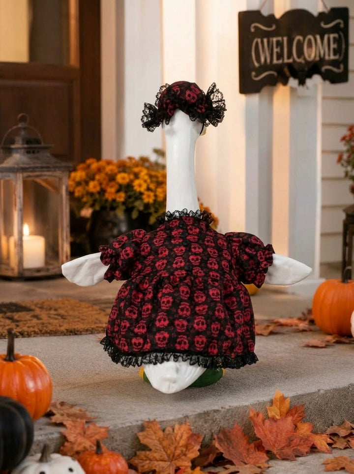 Halloween Goose Outfit Skeleton Lace Dress Set Fits 23" Goose Yard Decor Holiday Porch Goose Costume Dress Up Set