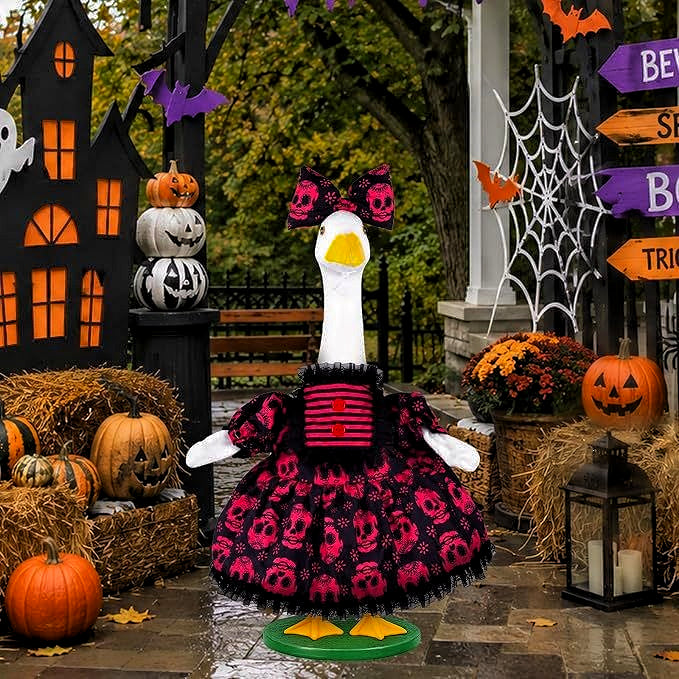 Halloween Porch Goose Costume Set Fits 23" Goose Holiday Yard Decor Outdoor Garden Goose Clothes Dress Up Outfit