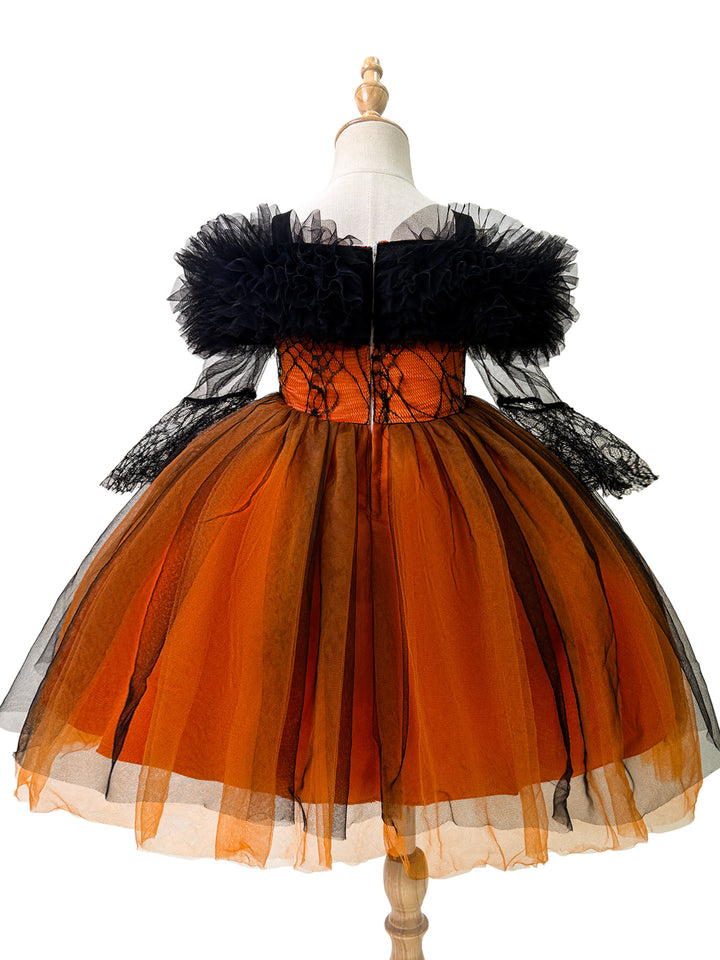 Girl's Gothic Halloween Dress Off Shoulder Black Lace Tulle Witch Costume Vampire Party Dress