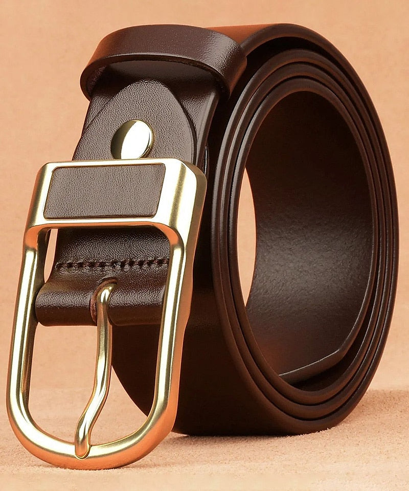 Men's Leather Casual Ratchet Belt Classic Jean Belt Black Brown Cowhide Stylish Gentleman Plain Daily Wear
