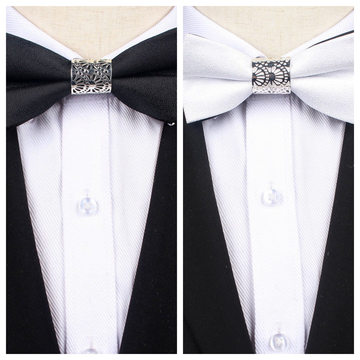 Men's Business Formal Evening Solid Color Bow Tie 2 pieces