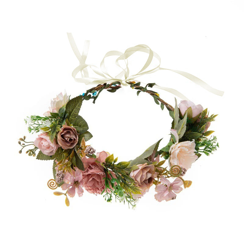 Forest Style Rose Garland Female Bohemian Simulated Fabric Grass Ring Creative Photo Garland Headdress