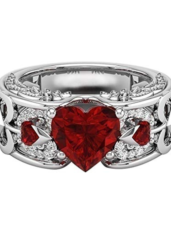 Heart Shaped Square Zircon Couple Ring Valentine's Day Engagement Wedding Jewelry