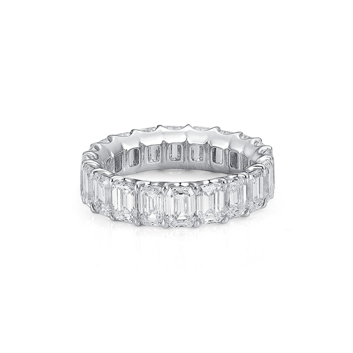 White Gold Sterling Silver Emerald Cut Women's Eternity Ring Set