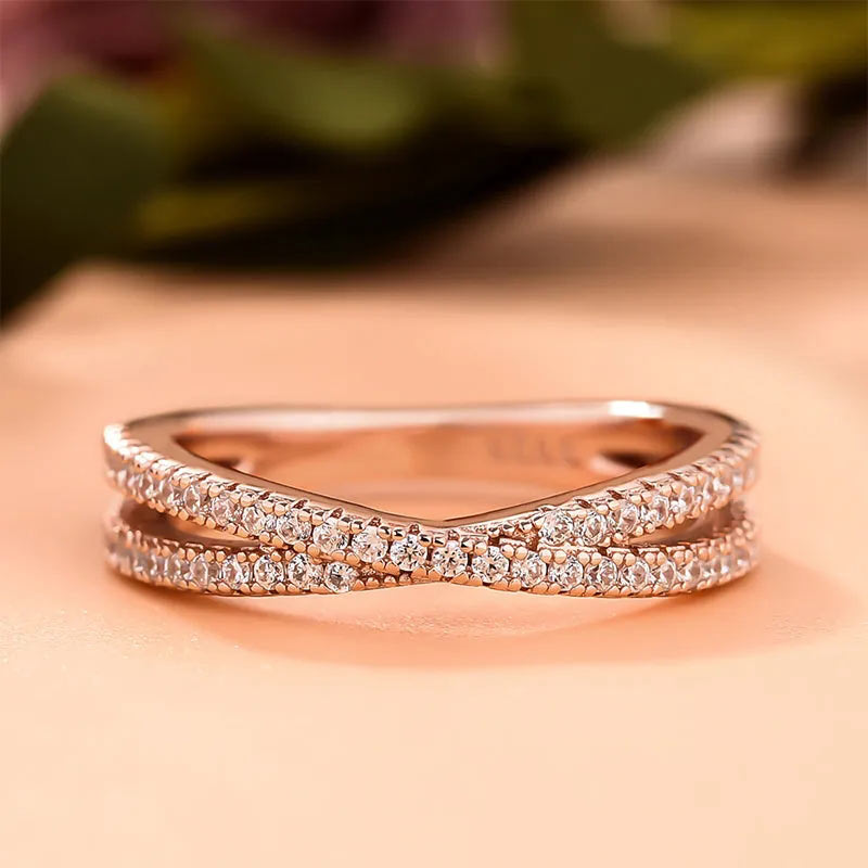 White/Yellow/Rose Gold Sterling Silver Classic X Criss Cross  Women's Ring Valentine's Day Engagement Wedding Jewelry