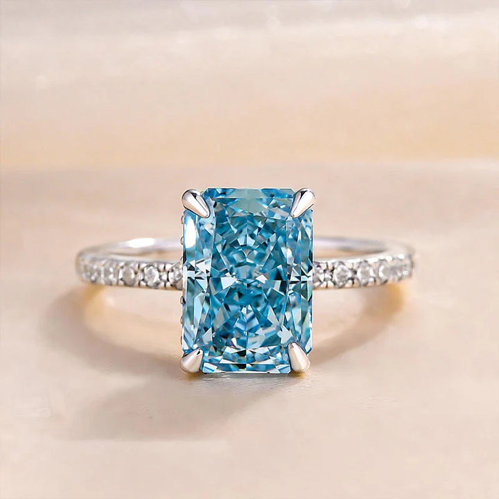 White Gold Sterling Silver Radiant Cut Light Aquamarine Blue Women's Ring Valentine's Day Engagement Wedding Jewelry