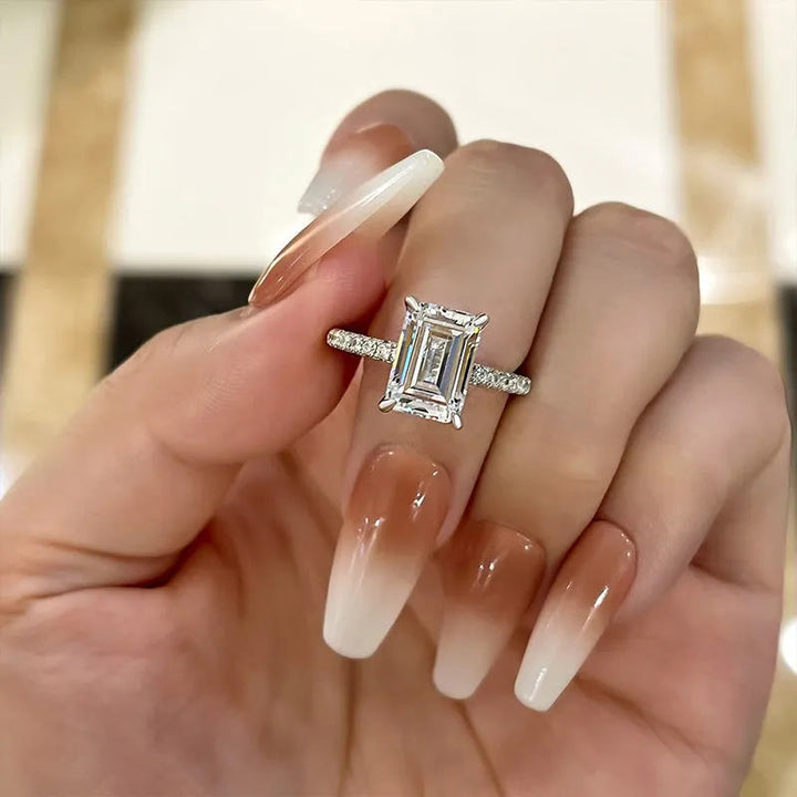 White Gold Sterling Silver Emerald Cut Women's Ring Valentine's Day Engagement Wedding Jewelry